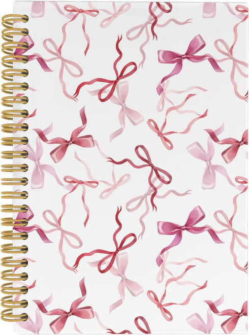 Bow Notebook - Coquette Preppy Journal, Trendy Funky Pink 5.5"x8.3" Lined Notebook, Girly Office School Supplies