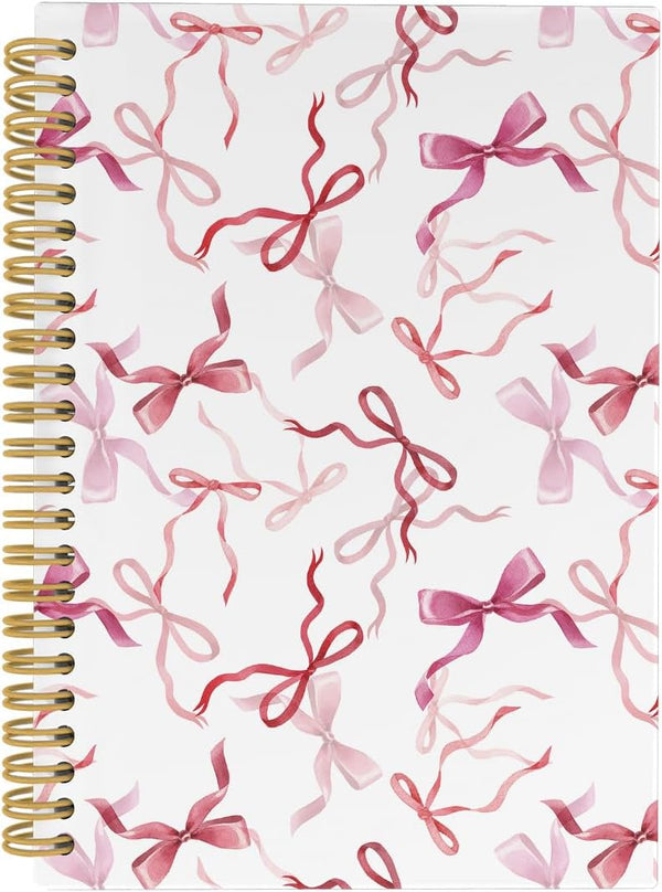 Bow Notebook - Coquette Preppy Journal, Trendy Funky Pink 5.5"x8.3" Lined Notebook, Girly Office School Supplies