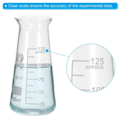 PATIKIL Erlenmeyer Flask, 6 Pcs 125ml 4.13oz Narrow Mouth Graduated Flasks for Lab Experiment Chemistry