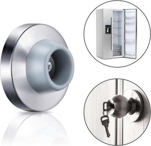 Pangda Concave Wall Door Bumper Stop, Silver Stainless Steel with 1-1/8 Inch Gray Round Rubber Protector (4 Pieces)