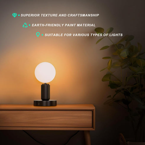 Hompavo 2 Polished Metal Desktop/Hanging Light Bulb Socket E26/E27 Lamp Base, Screw Light Bulb Extension Socket with 6 Feet Pure Copper Cord, On Off Switch Plug - Black