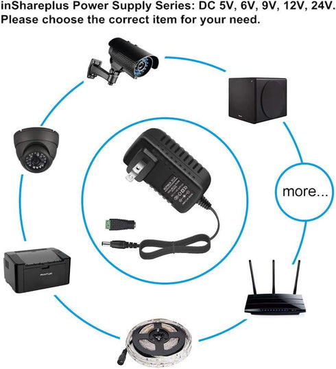 inShareplus 12V 12 2A 24W 110V 12 5.5/2.1mm Power Supply, Voltage Switching Power Supply, Drive, Power Adapter, AC