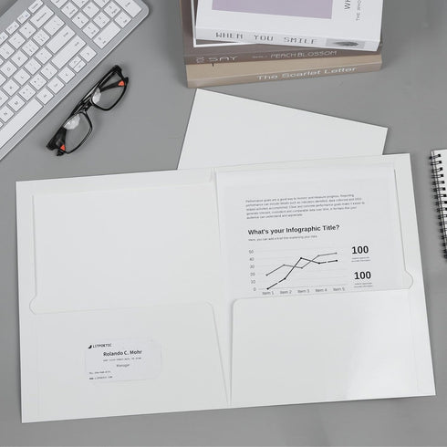 Two-Pocket Folders, White Glossy Laminated Paper Folder, Letter Size, Holds 100 Sheets, Box of 50