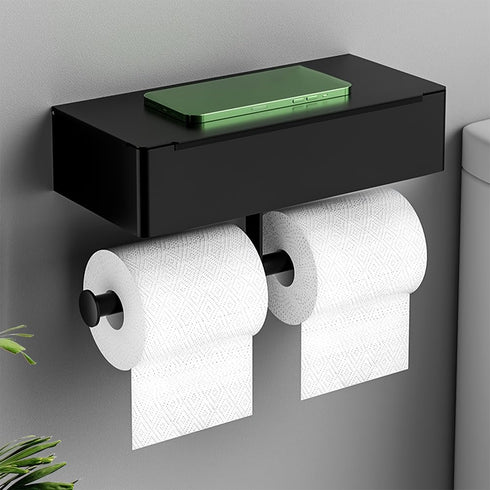Meluvora Toilet Paper Holder with Shelf,Rustproof Flushable Wipes Dispenser,Self Adhesive Drilling Toilet Paper Holder