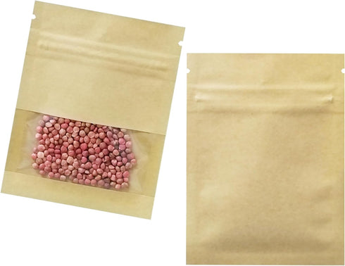 FERENLI 100 Pack Small Resealable Seed Coin Envelopes, 5.1x7.08 inch Brown Kraft Paper with Clear Window