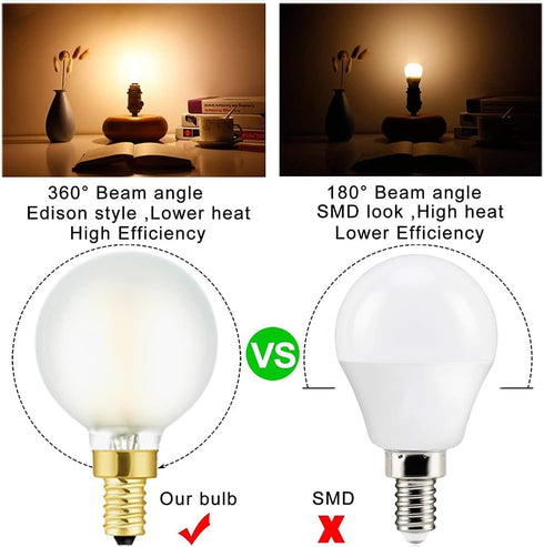 Bulbs,E12 Bulbs,4W 40 Bulb,400lm,Warm 2700K,Globe Bulb Bulb Decorative,6Pack. LED Frosted Candelabra Light Edison LED