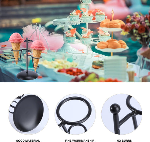Elegant Iron Art Ice Cream Cone Holder Stand for Home and Bakery Use