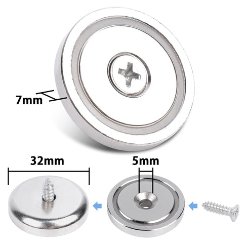 Strong Neodymium Cup Magnets With Holes, 10Pcs Rare Earth Magnets Heavy Duty with Countersunk and Screws for Wall Magnet, 1.26''D (32mm) Ring Pot Magnet Disc Magnets for Tool Storage Magnets for Craft