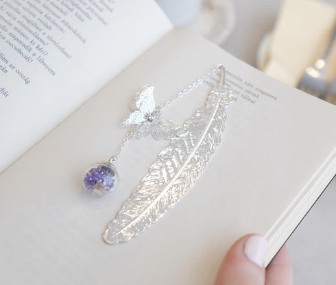 Toirxarn Silver Feather Bookmark with Butterfly Pendant & Gift Box, Elegant Gift for Women, Moms & Teachers