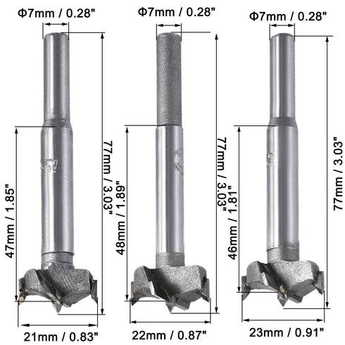 3Pcs Woodworking Hole Opener Drill Bit, 21mm+22mm+23mm Forstner Bits for Wood Hole Saw Drilling