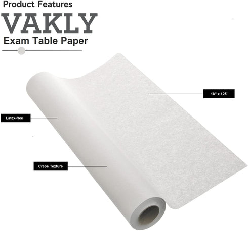 18''x125 Exam Table Paper - Disposable Standard White Crepe - Paper Rolls for Spas, Doctors, Chiropractors and Massage