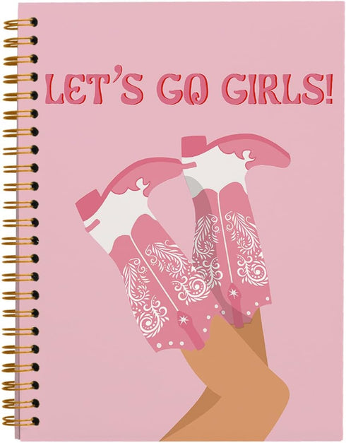 Preppy Pink College Ruled Spiral Notebook - Let’s Go Girls, Pink Preppy Boots Hardcover Journal for Girls School