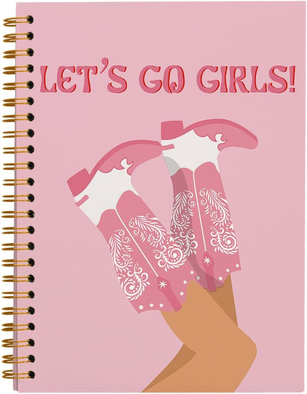 Preppy Pink College Ruled Spiral Notebook - Let’s Go Girls, Pink Preppy Boots Hardcover Journal for Girls School