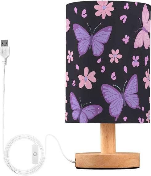 ALAZA Bedside Table Lamp for Bedroom Pink Purple Butterfly Nightstand LED Light