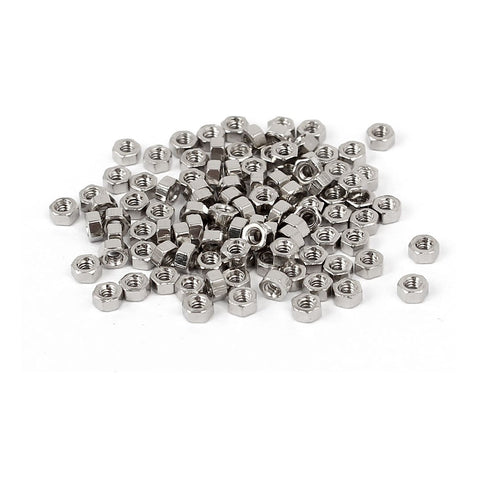 uxcell M1.4 x 1.5mm Nickel Plated Hexagon Hex Nuts Fasteners Silver Tone 100PCS