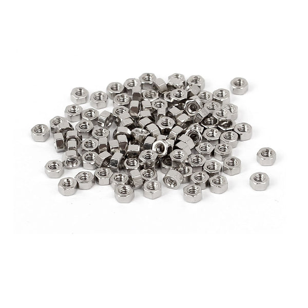 uxcell M1.4 x 1.5mm Nickel Plated Hexagon Hex Nuts Fasteners Silver Tone 100PCS