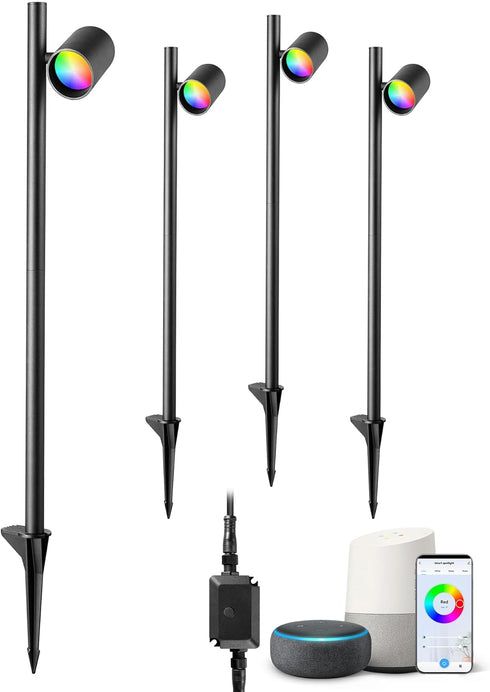 EDISHINE 48Ft Smart LED Landscape Lighting, 300LM Low Voltage Outdoor Spotlgiht, RGBW