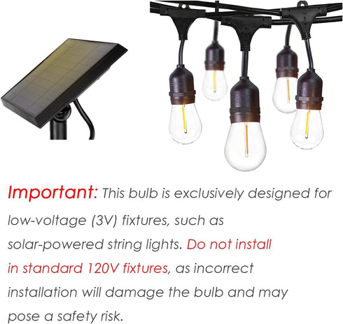 S14 Bulbs 3V 2700K E26, 15-Pack Jslinter Energy-Efficient LED String Light Replacement - Solar-Powered, Shatterproof