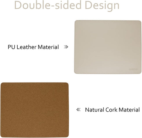 Leather Mouse Pad, Wood Mouse Pad with Stitched Edge, Waterproof Gaming Mouse Pad for Computers, 10.2" x 8.3", Beige