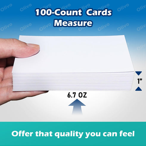 Olivo 3x5 3" 5", 100 Count, 200 Blank Index Cards Unlined Unruled Flash Note Cards x White, GSM Heavy Weight