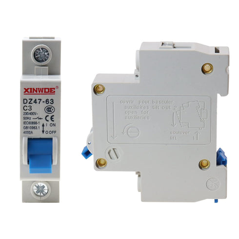 1 Pole 230/400V Low-Voltage Miniature Circuit Breaker 3A Din Rail Mount DZ47-63 C3