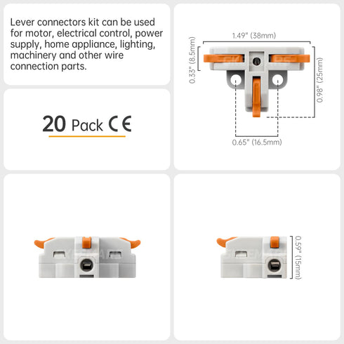 GKEEMARS 20Pcs Quick Wire Splitter Connector, 3 Way T-Shape Connectors for Circuit Inline 24-12 AWG (Orange)
