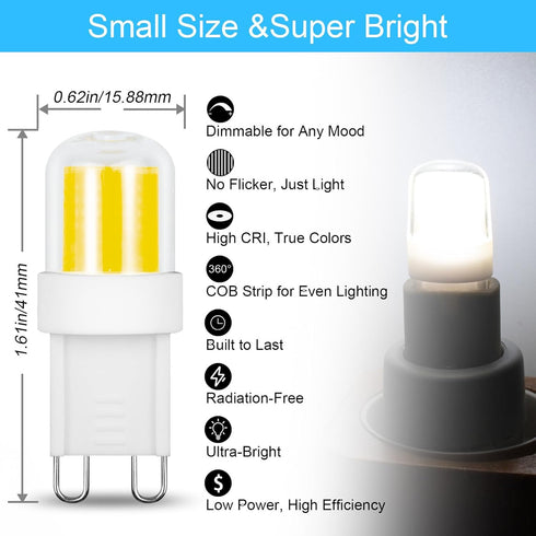 G9 Bulb Dimmable 2W 20W 25W Equivalent,6500K AC120V T4 Bulbs Lighting,220LM,360 Deg,5Pack Light Replace Halogen Cool