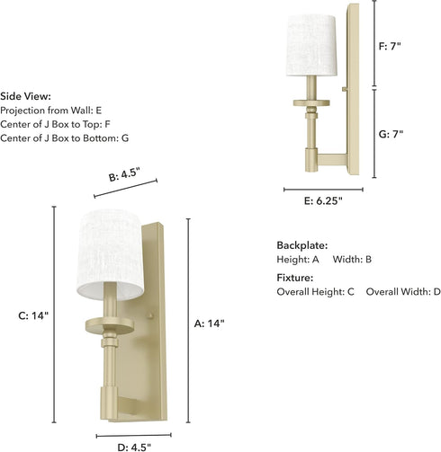 1-light Dimmable, 19693 Hunter - Briargrove Modern Brass, Small Sconce Light, Formal Style, for Bedrooms, Kitchens