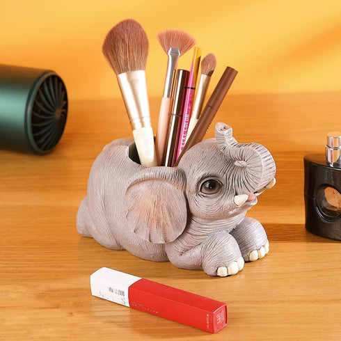 Elephant Pen Pencil Holder, Cute Desk Organizer Animal Ornament, Makeup Brush Holder for Home Office
