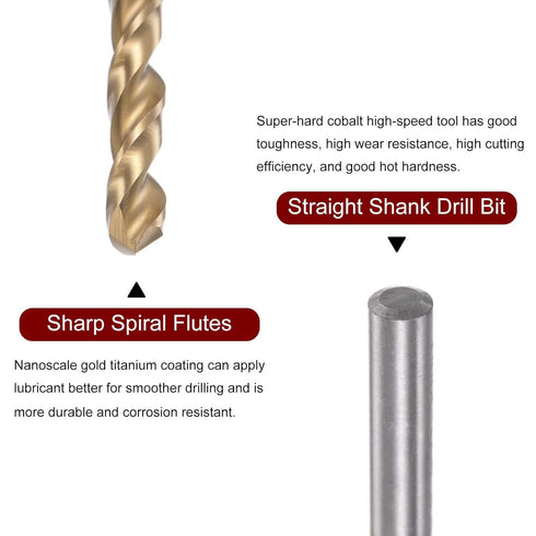 HARFINGTON 2pcs Twist Drill Bits - 5.8mm Titanium Coated HSS-E M42 High Speed Steel for Stainless Steel