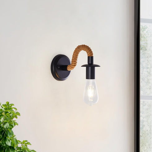 KUAUGST E26 (Bulb Black Rustic Wall Sconces, Retro Industrial Wall Lamps, Hemp Rope Wall Lamp, Lamp Holder, Suitable