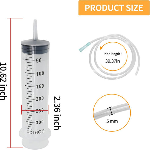 350ml Large Syringe ,Plastic Syringe with 40 Inches Plastic Tubing for Scientific Labs,Liquid,Plant Irrigation,Perfumes,Inks,Feeding Pets