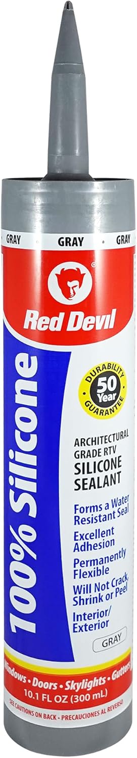 Red Devil 081650 100% Silicone Architectural Grade RTV Sealant, Water-Resistant Adhesive, 2.8 oz. Tube, Gray, 1-Pack