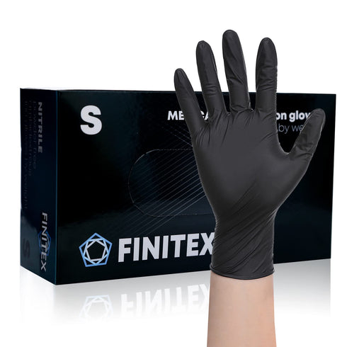 FINITEX Black Nitrile Disposable Gloves - 5mil Powder-free Medical Exam Gloves, 100 PCS (Small)