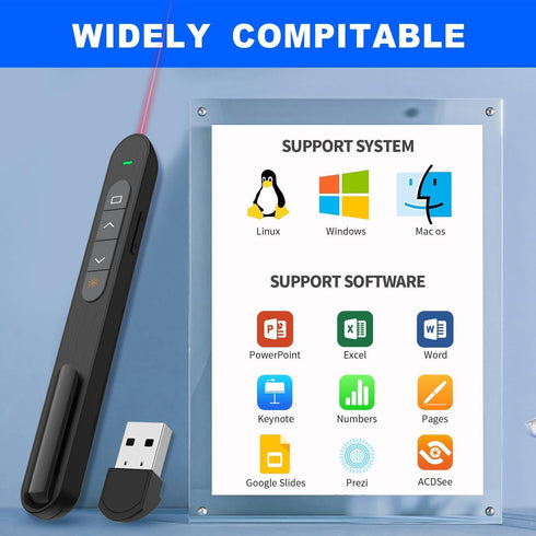 QUI Presentation Clicker, Wireless Presenter with Hyperlink Volume Control, RF 2.4GHz USB Remote for PowerPoint &