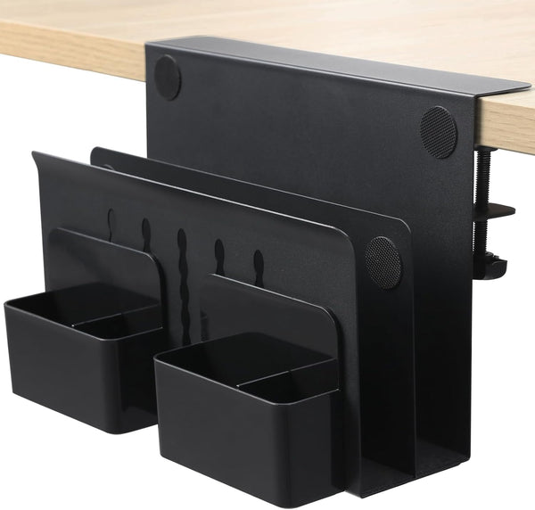 Desk Side Storage, Under Desk Laptop Mount with Hanging File Organizer and Magnetic Pen Holder for Office