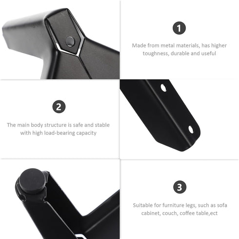 4pcs 100mm Set, Matte Black Metal Furniture Legs Triangle Sofa and Bedside Cabinet Support Feet, Sturdy Steel Dresser