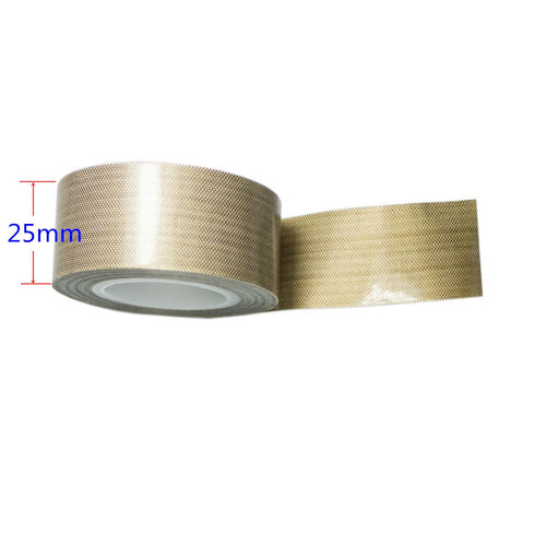 PTFE Coated Fabric Tape Teflon Adhesive Tape High Temperature Vacuum, Hand and Impulse Sealers Machine Sealing Tape 0.18mm Thick (25mm-5M)