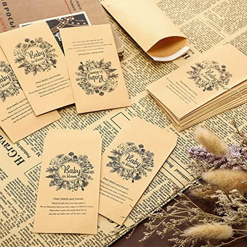 Fumete 50 Pcs Baby Shower Seed Packet Self Adhesive Kraft Envelopes for Party, No Seeds