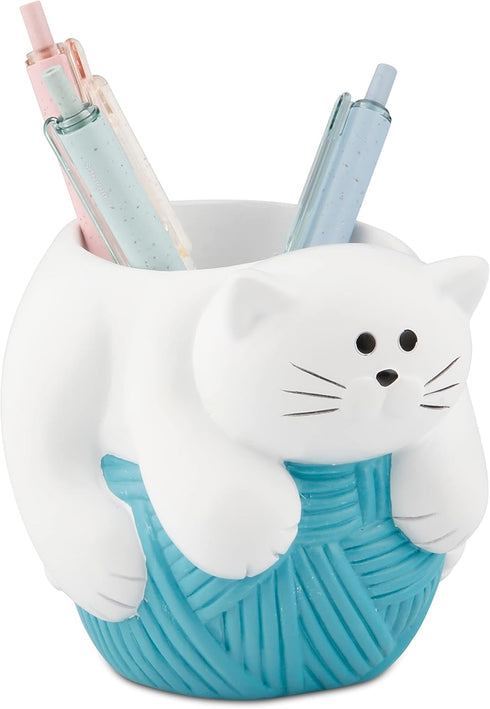 Chapman and Grand Relaxing Kitty Cat Pen Holder (White/Turquoise), Patent Pending Design