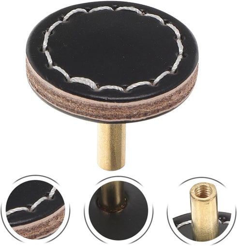 2Pcs SOLUSTRE Leather Cabinet Pulls Handles, Single-Hole Round Drawer Pulls for Cabinets, Dressers, and Bedside Tables