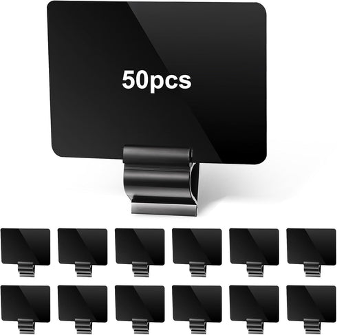 Molain 50 Pack Black Sign Label Clips with A7 Chalkboard Set, Plastic Food