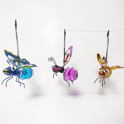 Honeybee Solar Lantern Garden Decor, LED Hanging Solar Dragonfly Decoration, Patio Yard Butterfly Sculptures,