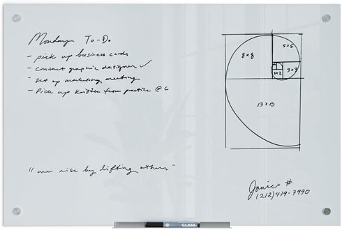 U Brands Glass Dry Erase Board - 35"x23", White Frosted Surface with Silver Grommets, Includes Marker
