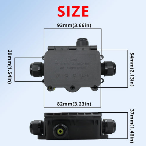 MAKERELE IP68 Waterproof Junction Box with Terminals, 3 Way Clamshell-Type Electrical Splice Box, 12mm Diameter