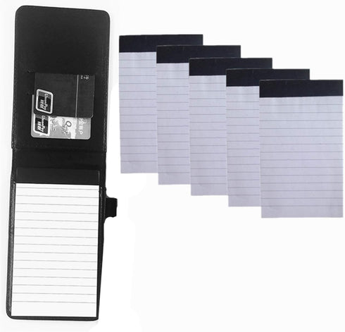 Mini Pocket Notepad Holder with 50 Lined Sheets, Refillable Memo Book Refills, 5 Pack 3x5 Inch Writing Pads