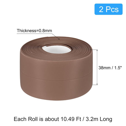 uxcell Waterproof Seal Caulk Strip Tape Self Adhesive, 2pcs 10.5 Ft L x 1.5" W PVC Sealing Tape Caulking Tape for Kitchen Countertop, Bathroom, Toilet, Bathtub Floor Wall Corner, Brown