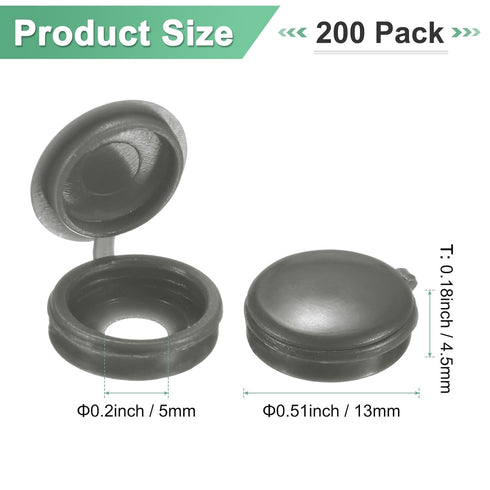 M METERXITY 200-Pack 5mm M3 M4 M5 Plastic Hinged Screw Cover Caps, Shutter Screws with Caps, Fold Snap Washer Covers