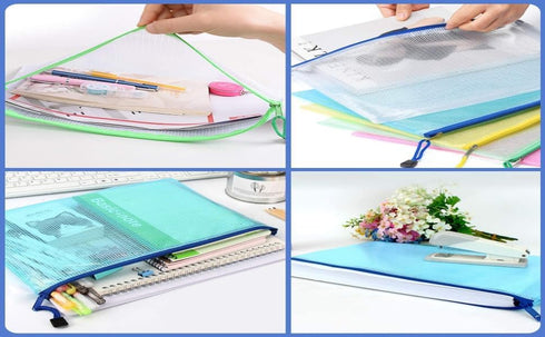 Unifizz B8 Plastic Wallets Folder, Zip Lock Bags, Waterproof Clear Mesh Zipper Pouch Document Bag, White