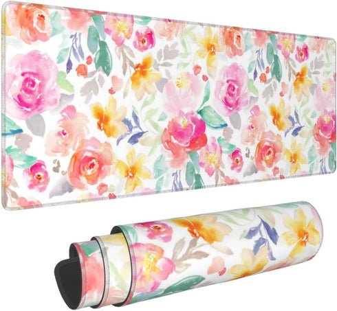 Pink Floral Desk Mat, XXL Mouse Pad, Christmas Gifts, Desk Accessories for Women, Office Decor, 11.8 x 31.5 Inches